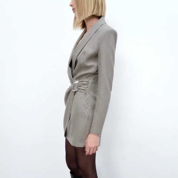 ZARA HOUNDSTOOTH BLAZER DRESS w/ Crystal buckle - Picture 4 of 9